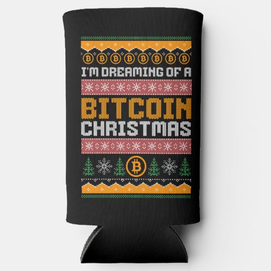 Dromen van een BITCOIN KERSTMIS Faux Knit Pattern Seltzer Blikjeskoeler (Voorkant)