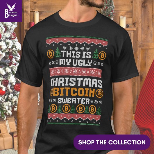 Dromen van een BITCOIN KERSTMIS Faux Knit Pattern T-shirt