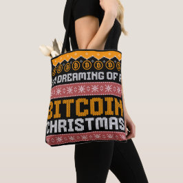 Dromen van een BITCOIN KERSTMIS Faux Knit Pattern Tote Bag
