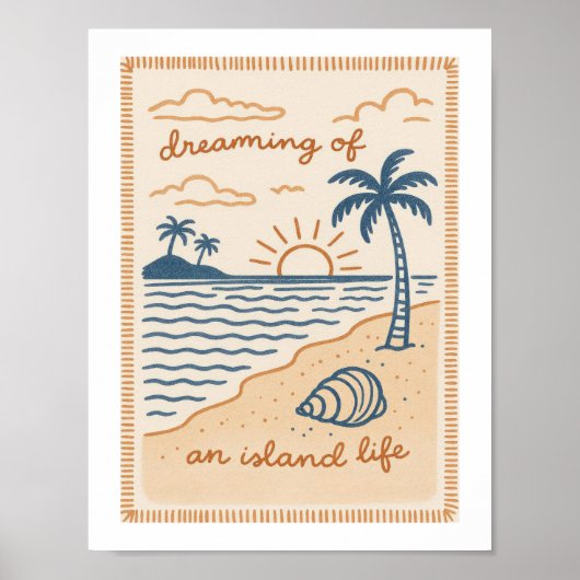 Dromen Van Een Eilandleven Retro Strand Zonsonderg Poster (Voorkant)