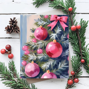 Dromen van een Roze Kerstmis   Merry Watercolor Feestdagenkaart