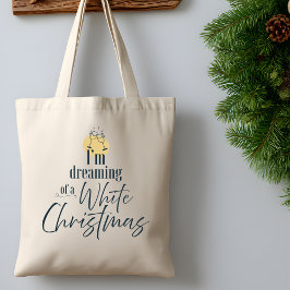 Dromen van een witte kerst met moderne witte wijn tote bag