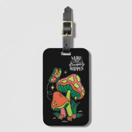 Dromen waarmaken | Kleurrijke paddenstoelen vlinde Bagagelabel