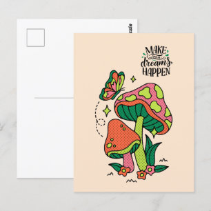Dromen waarmaken   Kleurrijke paddenstoelen vlinde Briefkaart