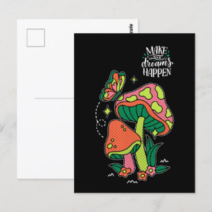 Dromen waarmaken   Kleurrijke paddenstoelen vlinde Briefkaart