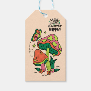 Dromen waarmaken   Kleurrijke paddenstoelen vlinde Cadeaulabel