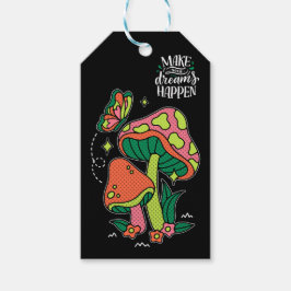 Dromen waarmaken | Kleurrijke paddenstoelen vlinde Cadeaulabel