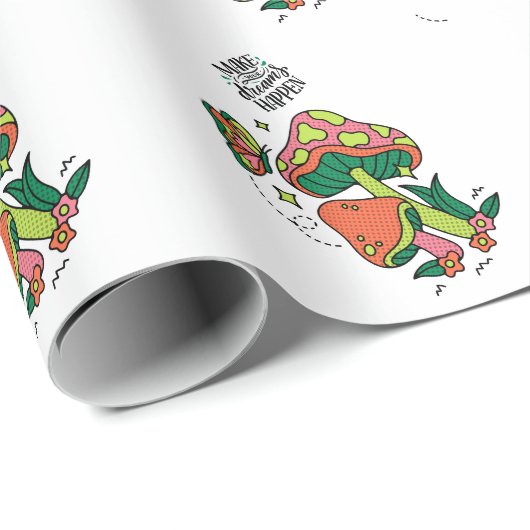 Dromen waarmaken | Kleurrijke paddenstoelen vlinde Cadeaupapier (Rol Hoek)