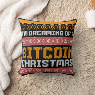 Dromend van een BITCOIN KERSTMIS nepbreipatroon Kussen