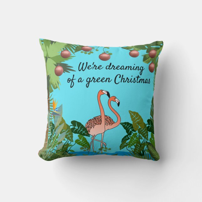 Dromend van groene Kerst Flamingo Persoonlijk Kussen (Voorkant)