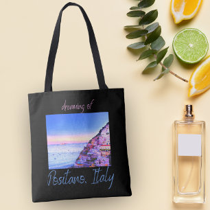 Dromend van zonsondergang boven Positano, Italië Tote Bag