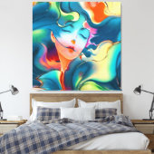 Dromende serene vrouw in blauwe kleuren canvas afdruk (Insitu (Slaapkamer))