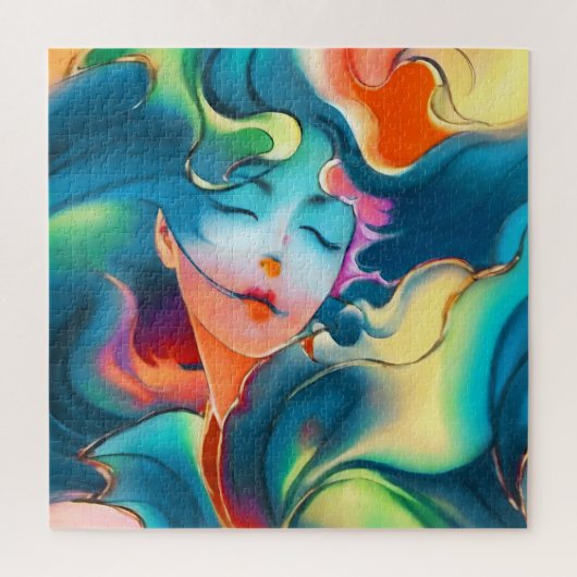 Dromende serene vrouw in blauwe kleuren legpuzzel (Verticaal)