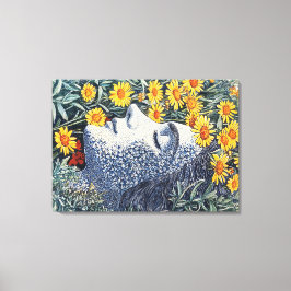 Dromende vrouw Gezicht Gemaakt van Bloemen Gedetai Canvas Afdruk