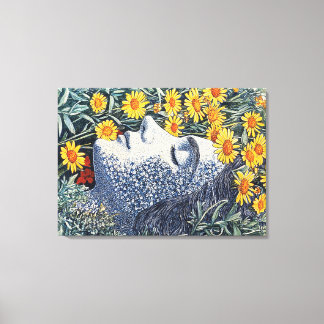 Dromende vrouw Gezicht Gemaakt van Bloemen Gedetai Canvas Afdruk