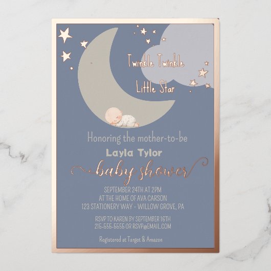 Dromerig Baby Roos Goud Baby shower Folie Uitnodiging (Voorkant)