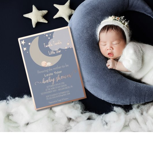 Dromerig Baby Roos Goud Baby shower Folie Uitnodiging