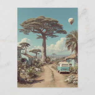Dromerig Baobab-landschap met vintage camperbusje Briefkaart