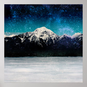 Dromerig berglandschap boven de wolken in een ster poster
