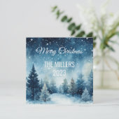 Dromerig besneeuwd waterverf winterlandschap kaart (Staand voorkant)