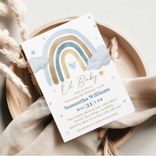 Dromerig Blauw Goud Boho Baby shower Kaart