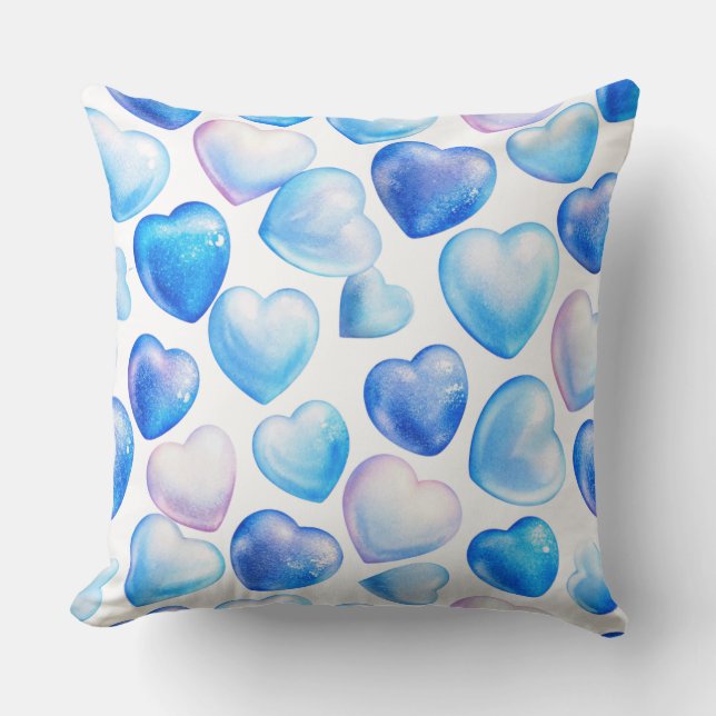 Dromerig Blauw Hart Aquarel Worp Kussen (Voorkant)