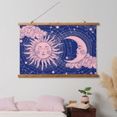 Dromerig Blauw  Hemelroze Zon & Maan Hangend Wandkleed (Slaapkamer)