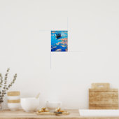 Dromerig Blauw Impressionistische Boot Reflectie P Poster (Keuken)