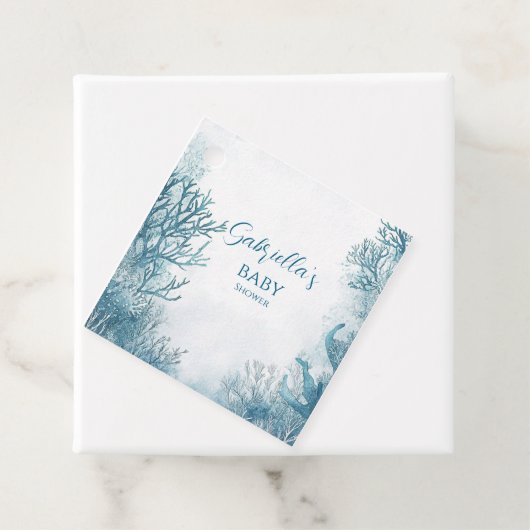 Dromerig blauw onder het Zeeen Baby shower Bedankjes Labels (In situ)