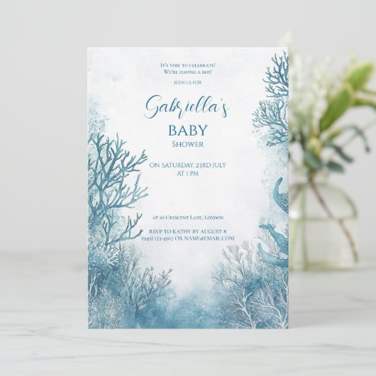 Dromerig blauw onder het Zeeen Baby shower Kaart (Staand voorkant)