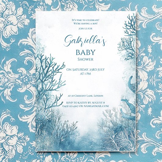 Dromerig blauw onder het Zeeen Baby shower Kaart
