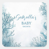 Dromerig blauw onder het Zeeen Baby shower Vierkante Sticker (Voorkant)