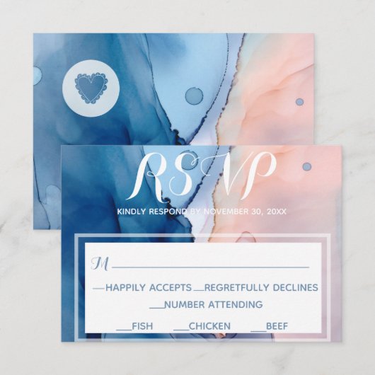 ** Dromerig Blauw Roze Waterverf Modern Trendy RSVP Kaartje (Voorkant / Achterkant)