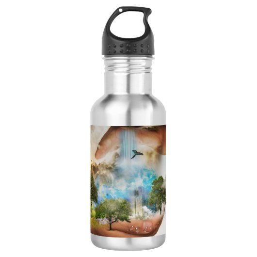 Dromerig blauw surrealistisch landschap waterfles  (Voorkant)