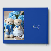 dromerig blauw & wit gehaakte bruiloft paar gastenboek (Achterkant)