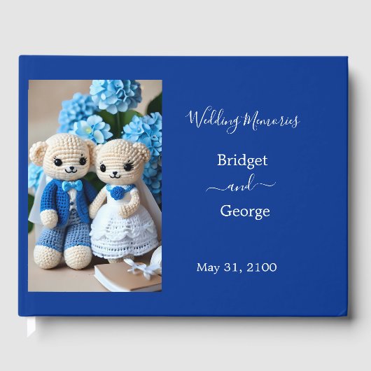 dromerig blauw & wit gehaakte bruiloft paar gastenboek (Voorkant)