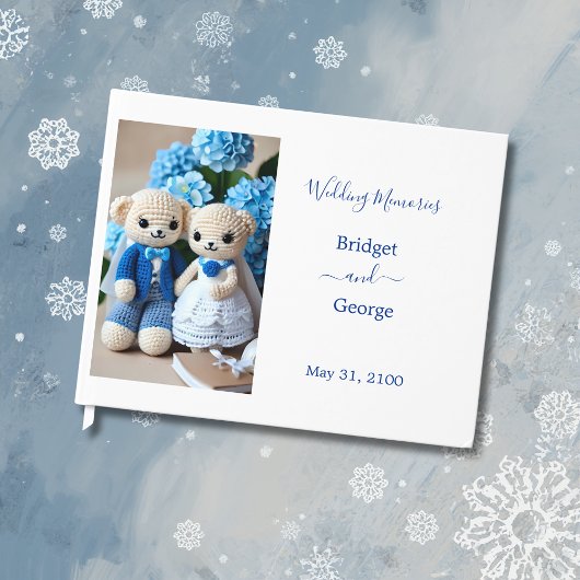 dromerig blauw & wit gehaakte bruiloft paar gastenboek