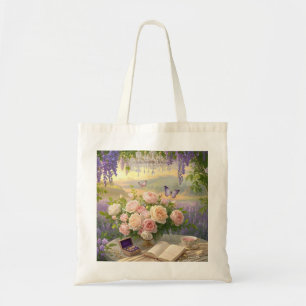 Dromerig Bloemenheiligdom badend gouden uur licht Tote Bag