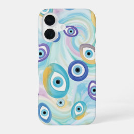 Dromerig boosaardig oogpatroon met abstract aquare iPhone 16 hoesje