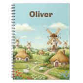 Dromerig dorpslandschap met molens notitieboek (Voorkant)