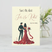 Dromerig echtpaar slaat de datum op Uitnodiging (Staand voorkant)