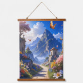 Dromerig Fantasielandschap Wandkleed – Bergen & Bl (Voorkant)