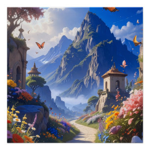 Dromerig Fantasielandschap Wandkleed – Bergen & Bl Perfect Poster