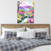 Dromerig Floral Mountain Landscape Canvas Afdruk (Insitu (Slaapkamer))