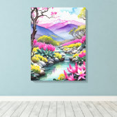Dromerig Floral Mountain Landscape Canvas Afdruk (Insitu (Houten vloer))