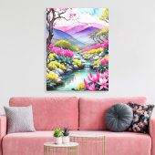 Dromerig Floral Mountain Landscape Canvas Afdruk (Insitu (Woonkamer))