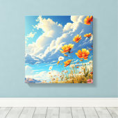 Dromerig Gebied van Rode Poppies Canvas Afdruk (Insitu (Houten vloer))