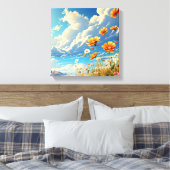 Dromerig Gebied van Rode Poppies Canvas Afdruk (Insitu (Slaapkamer))