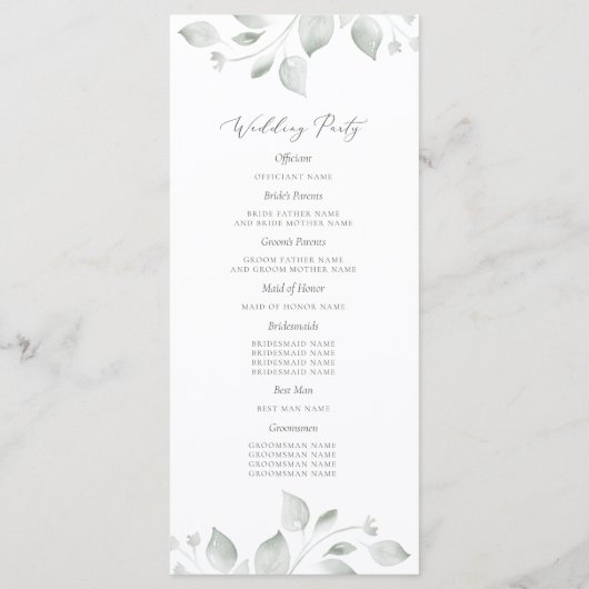 Dromerig gebladerte huwelijksprogramma programmakaart (Achterkant)