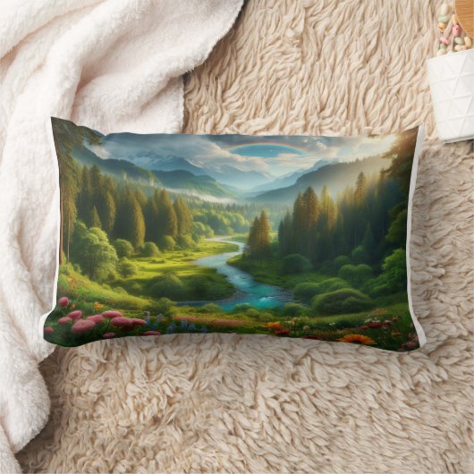 Dromerig groen impressionistisch rivierlandschap kussen (Deken)